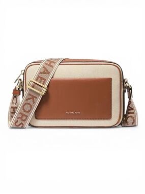 New Michael Kors East West Logo Crossbody Bag Cognac Beige